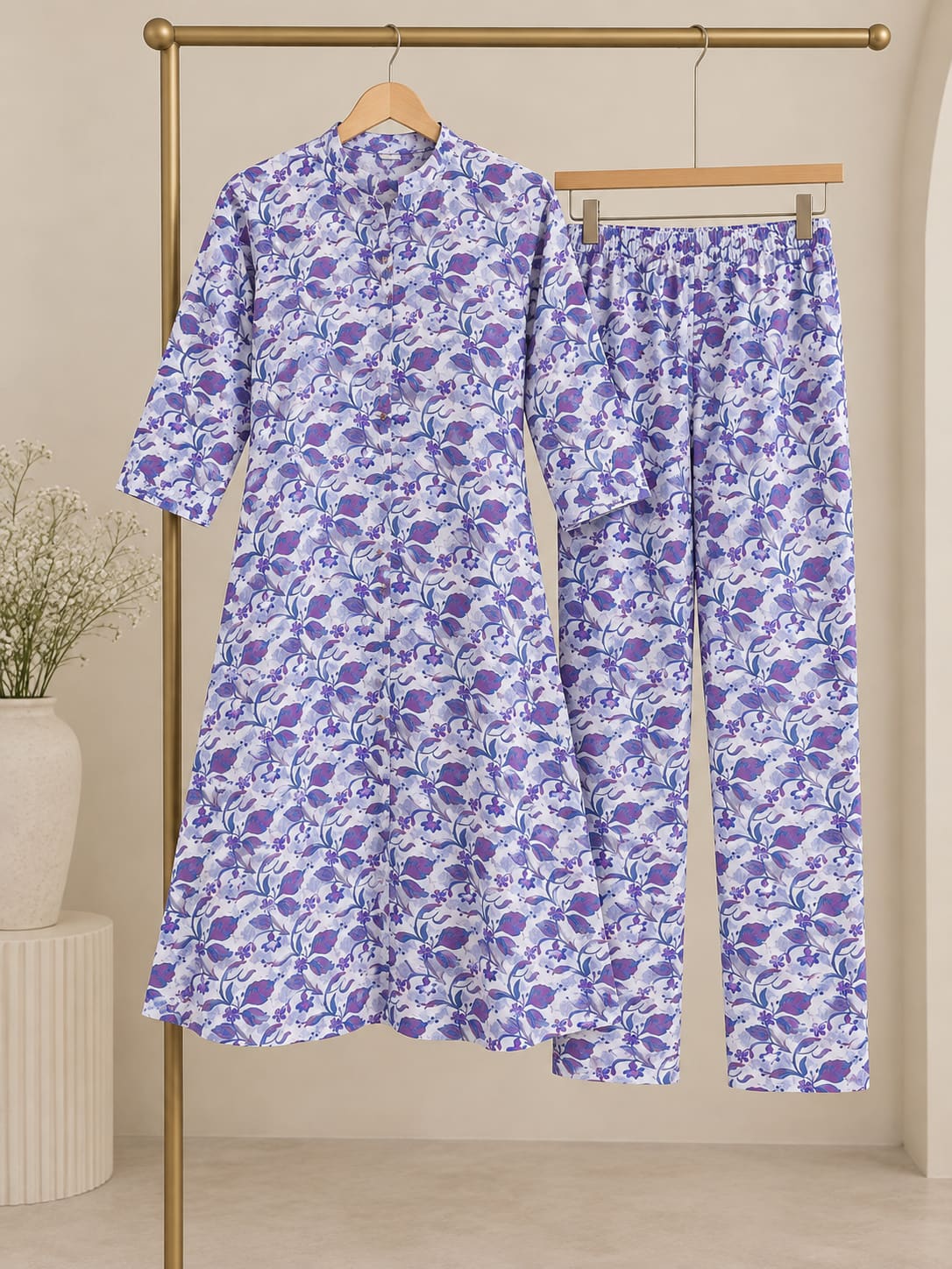 Floral Print Kurta & Pants Co-ord Set - Lavender