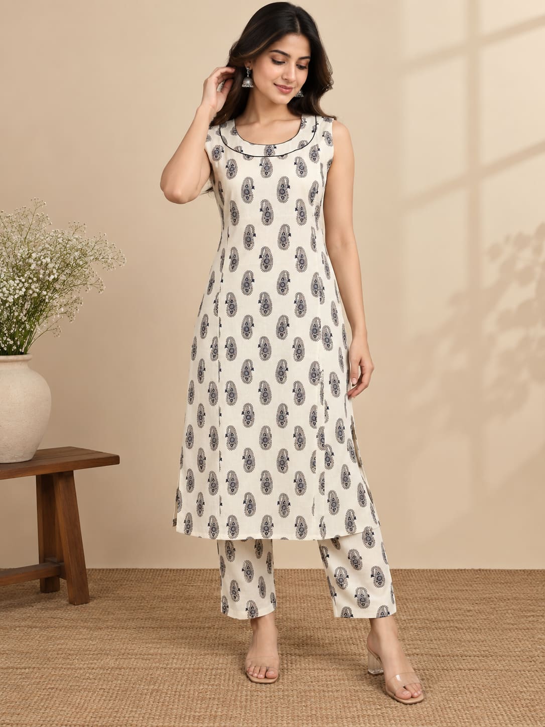 Printed Kurta & Pants Co-ord Set - Ivory