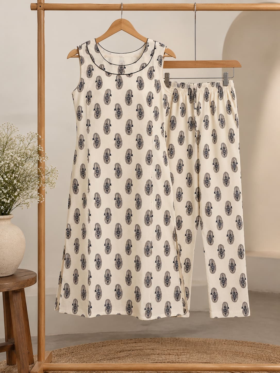 Printed Kurta & Pants Co-ord Set - Ivory