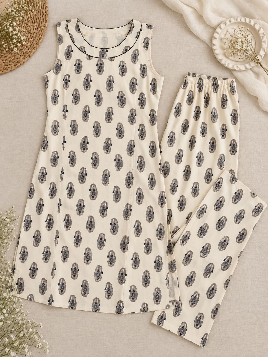 Printed Kurta & Pants Co-ord Set - Ivory