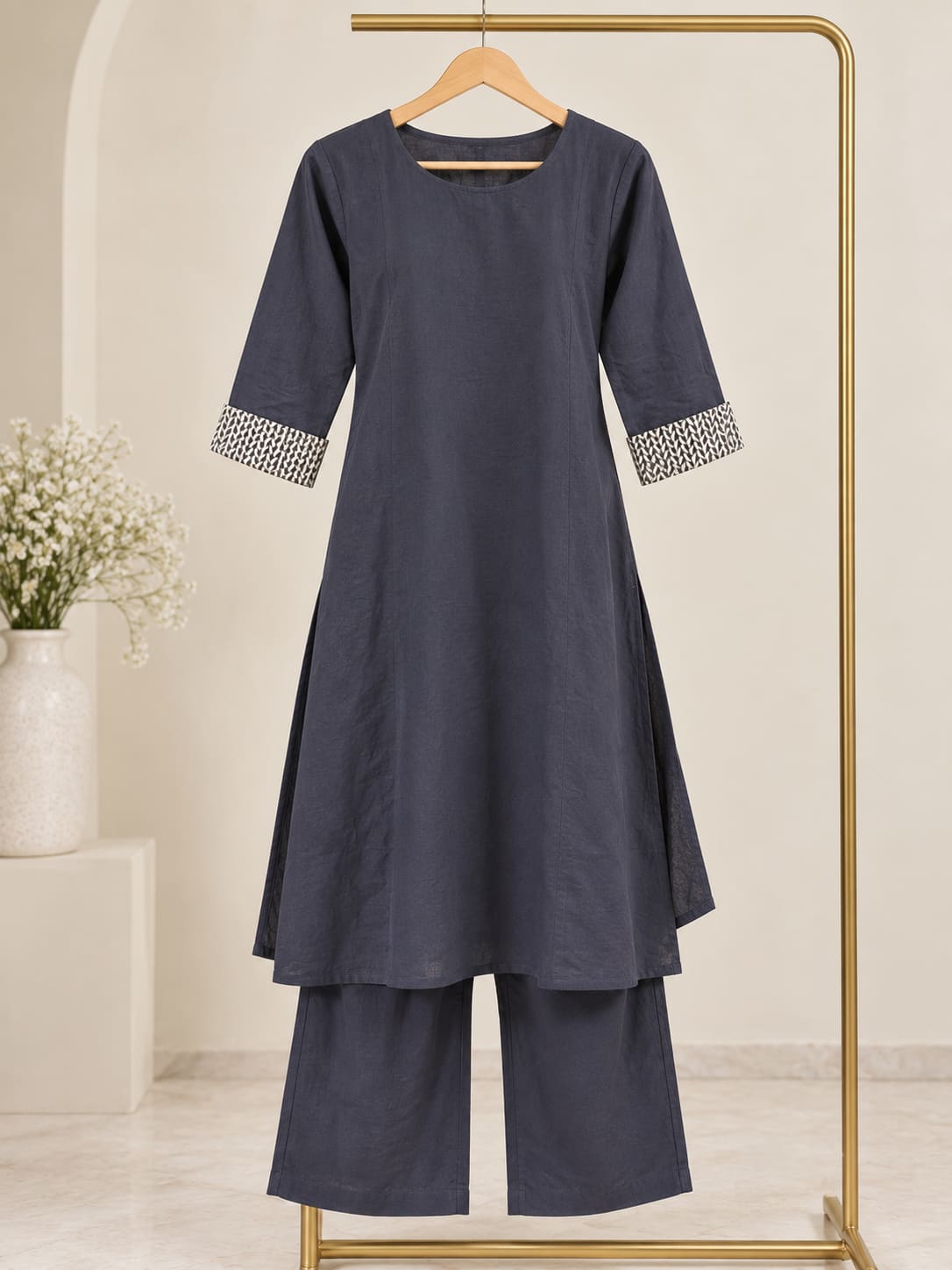 Solid Kurta & Palazzo Co-ord Set - Charcoal