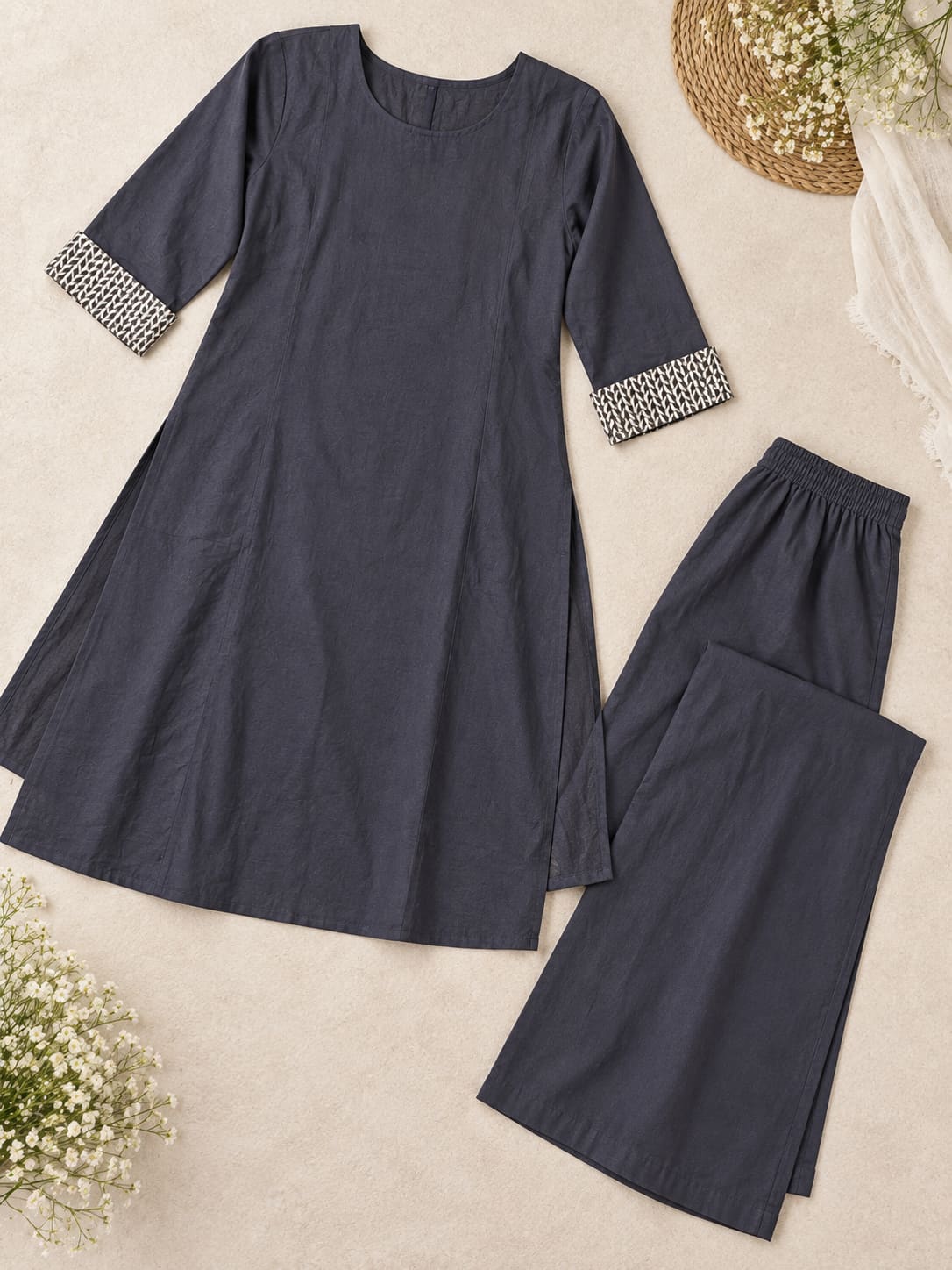 Solid Kurta & Palazzo Co-ord Set - Charcoal
